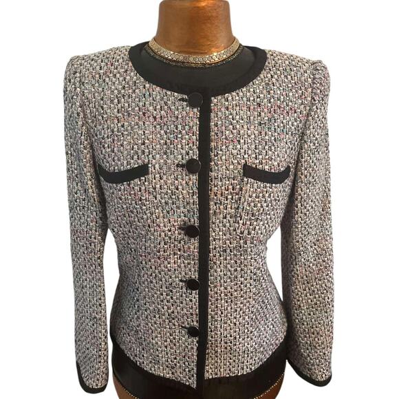 Armani Collezioni Single-Breasted Multicolor Tweed Black Trim Jacket US 10 IT 46 - Picture 1 of 9